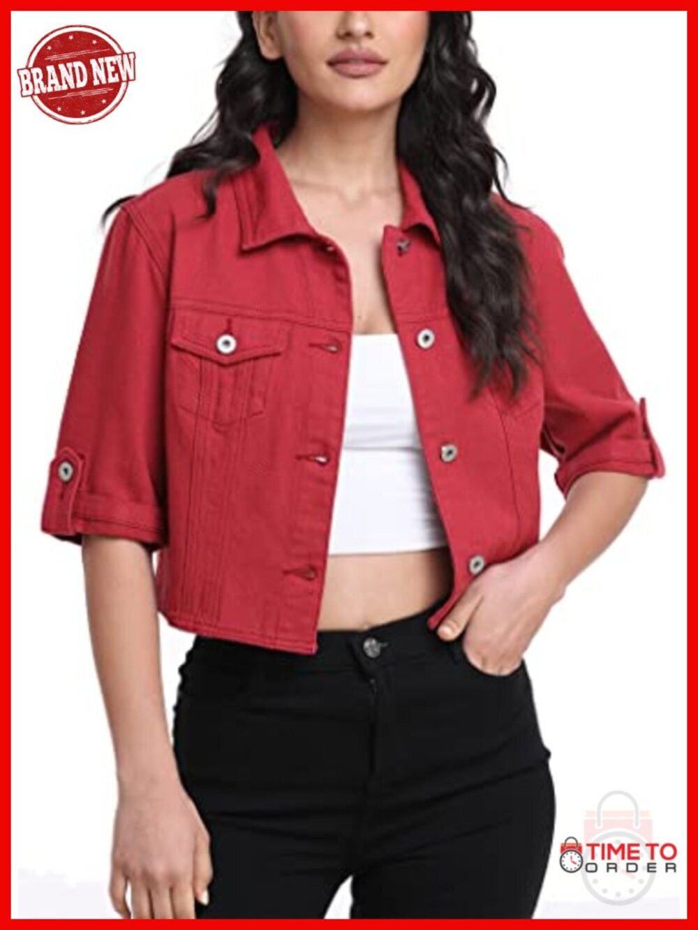 Cropped Denim Jacket Short Sleeve Classic Casual Jean Jacket